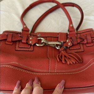 Coach Red Leather Shoulder Bag with Tassel
